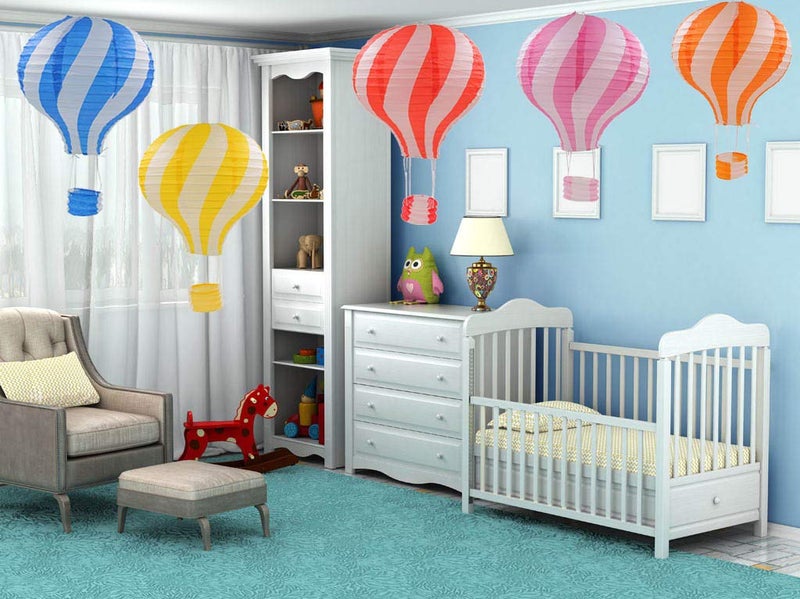 Famgee 12 inch Hanging Hot Air Balloon Paper Lanterns Set Decoration Birthday Wedding Christmas Party Decor Gift Set Stripe Style Pack of 6 - Image 3